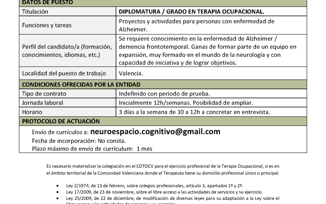 OFERTA DE EMPLEO_NEUROESPACIO COGNITIVO SL_VALENCIA